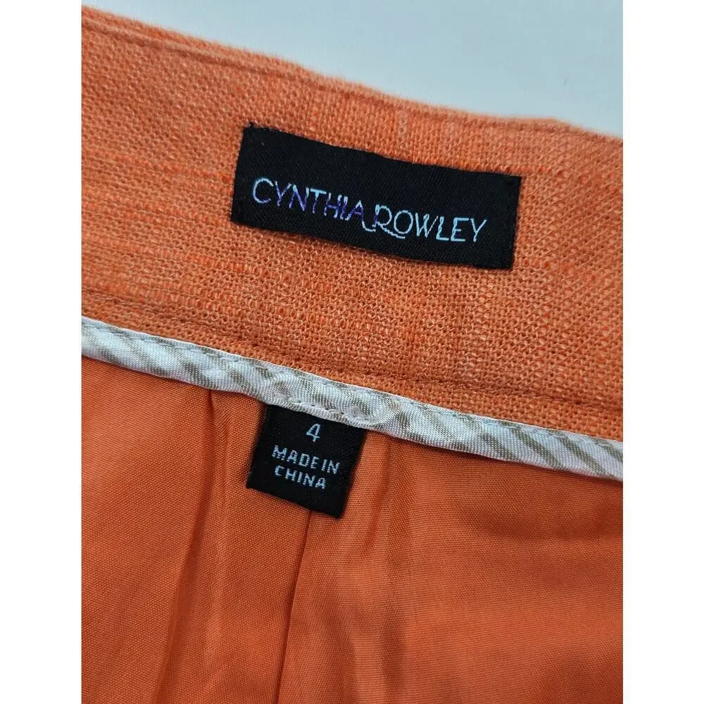 Cynthia Rowley orange sherbet linen blend scalloped summer preppy shorts sz 4